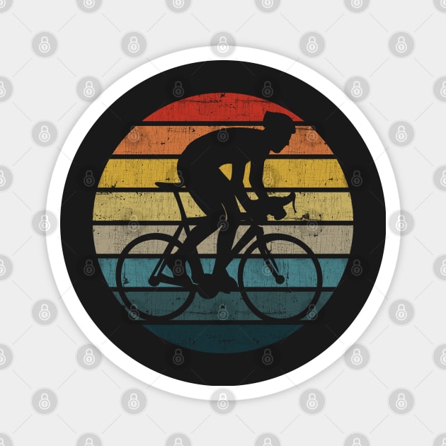 Bicyclist Silhouette On A Distressed Retro Sunset design Magnet by theodoros20